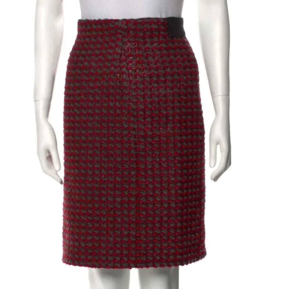 MARC JACOBS Wool Blend Red and Gray Tweed Metallic Skirt Size‎ 8